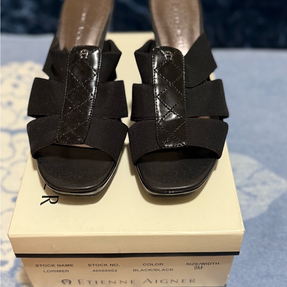 New- Etienne Aigner Black Quilted Mules